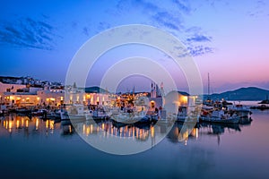 Picturesque Naousa town on Paros island, Greece in the night