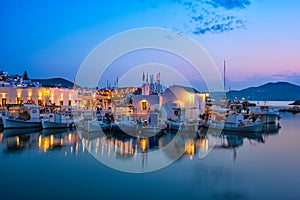 Picturesque Naousa town on Paros island, Greece in the night