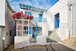 Picturesque Naousa town street on Paros island, Greece