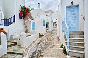 Picturesque Naousa town street on Paros island, Greece