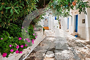 Picturesque Naousa town street on Paros island, Greece