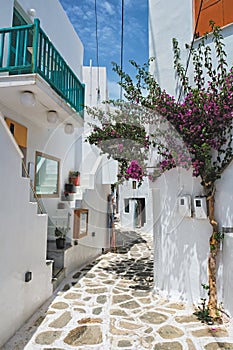 Picturesque Naousa town street on Paros island, Greece