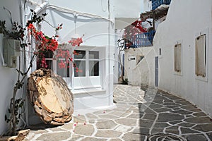 Picturesque Naousa town street on Paros island, Greece