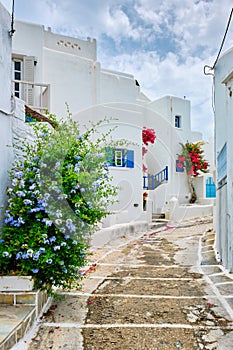 Picturesque Naousa town street on Paros island, Greece