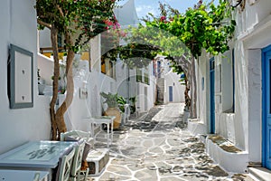 Picturesque Naousa town street on Paros island, Greece