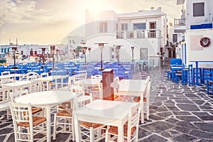 Picturesque Naousa town street on Paros island, Greece