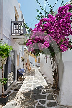 Picturesque Naousa town street on Paros island, Greece