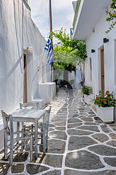 Picturesque Naousa town street on Paros island, Greece