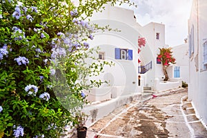 Picturesque Naousa town street on Paros island, Greece