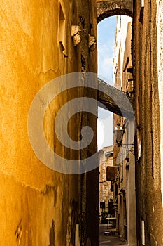 Picturesque, narrow streets of the old city of Bonifacio, Corsica