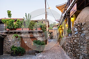 Picturesque narrow streets of old Kakopetria village in the Troodos mountains in Cyprus