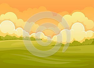 Picturesque Nature Landscape with Bright Day and Green Meadow View Vector Illustration