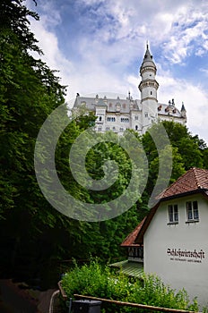 Picturesque nature landscape Neuschwanstein Castle , surrounded with summer colors during in Bavarian alps, Germany