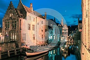 Picturesque night canal Dijver in Bruges