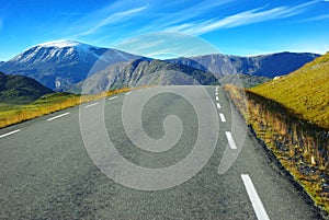 Picturesque Norway mountain landscape with road.