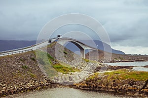 Picturesque Norway sea landscape with bridge
