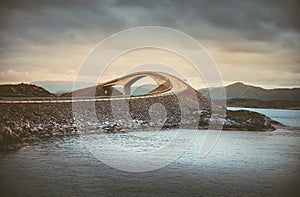 Picturesque Norway sea landscape with bridge