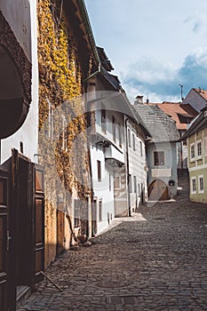 Picturesque old alley in the city of Cesky Krumlov, Czech Republic