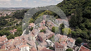 Picturesque old houses on foothills of Portugalâ€™s Sintra Mountains. Aerial view