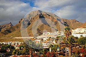 Picturesque outstanding landscape of beautiful resort las americas on tenerife, canary islands, spain