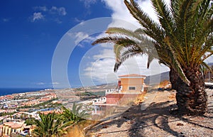 Picturesque outstanding landscape of beautiful resort playa de las americas on tenerife, spain