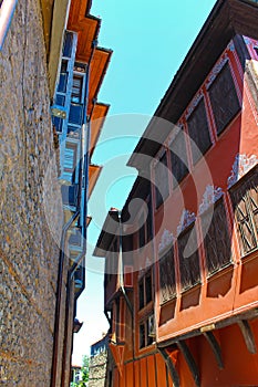 Picturesque painted old houses Plovdiv Bulgaria