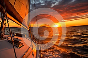 Picturesque Pair sail boat sunset. Generate Ai