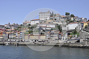 Panoramic view of Cais da Ribeira of Porto city in Portugal photo