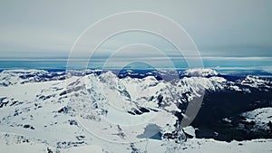 Picturesque panorama of Swiss Alps with lake Truebsee on Mount Titlis, Engelberg