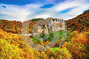 Picturesque panoramic view of Burg Eltz castle in autumn., Rhineland-Palatinate, Germany