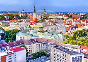 Picturesque Panoramic View of Tallinn City on Toompea Hill in Es