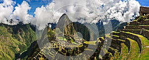 Picturesque panoramic view of terraces of Machu Picchu. photo