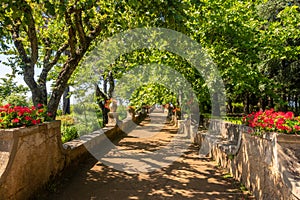 Picturesque path through the Villa Cimbrone in Ravello, Italy