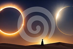 Picturesque picture with mysterious beautiful sky with total eclipse