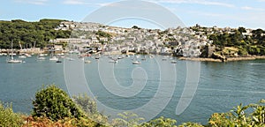 Picturesque Polruan harbour with moored boats