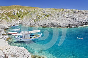 Picturesque Porto Roxa rocky beach. It is situated on west coast of Zakynthos island, Greece.