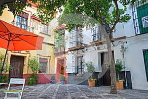 Picturesque public square in Seville, Spain