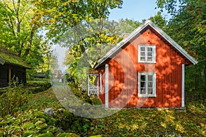 Picturesque red house in an old village