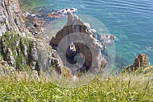 Picturesque rocks on the coast of Shkota Island in the vicinity of Vladivostok