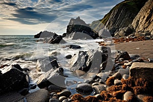 Picturesque rocks on the seashore Nature Seascape with Exotic Boulders