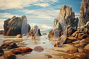 Picturesque rocks on the seashore Nature Seascape with Exotic Boulders