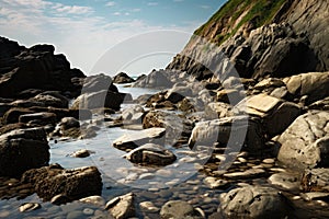 Picturesque rocks on the seashore Nature Seascape with Exotic Boulders