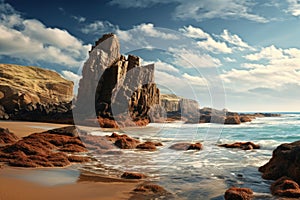 Picturesque rocks on the seashore Nature Seascape with Exotic Boulders