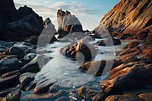 Picturesque rocks on the seashore Nature Seascape with Exotic Boulders