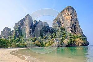 Picturesque rocks at the seashore of Railay bay