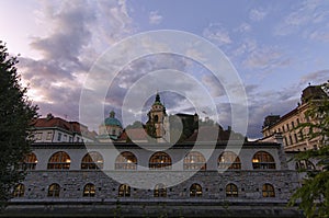 Picturesque roof panorama of the old part of the city. Ancient red tile roofs and famous the Cathedral of St. Nicholas