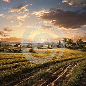 Picturesque Rural Landscape at Sunset