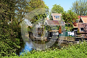 Picturesque rural landscape with typical Dutch houses.