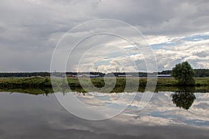 Picturesque Russian nature: Lake in the countryside