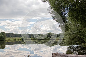 Picturesque Russian nature: Lake in the countryside